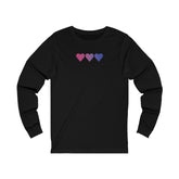 Bisexual Flag Hearts Long Sleeve Tee: Pride LGBTQ+ Gradient Design